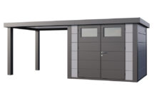 Telluria | Tuinhuis Eleganto 2724 met Overkapping Open Lounge Large | Links | Lichtgrijs