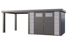 Telluria | Tuinhuis Eleganto 3024 met Overkapping Open Lounge Large | Links | Lichtgrijs