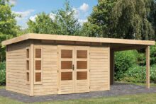 Karibu | Tuinhuis Kastorf 7 met Overkapping 2,6 en Achterwand 28 mm | Onbehandeld