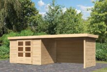 Woodfeeling | Tuinhuis Askola 5 met Overkapping 2,4 en Houtopslag | Onbehandeld