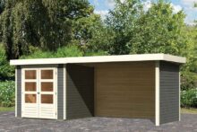 Woodfeeling | Tuinhuis Askola 2 met Overkapping 2,8, Zij- en Achterwand | Terragrijs