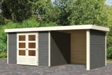 Woodfeeling | Tuinhuis Askola 5 met Overkapping 2,8, Zij- en Achterwand | Terragrijs