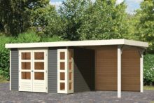 Woodfeeling | Tuinhuis Kerko 5 met Overkapping 2,4 en Achterwand | Terragrijs