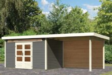 Woodfeeling | Tuinhuis Kandern 7 met Overkapping 3,2 en Achterwand | Terragrijs