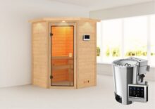 Woodfeeling | Sauna Antonia met Dakkraag | Biokachel 3,6 kW Externe Bediening