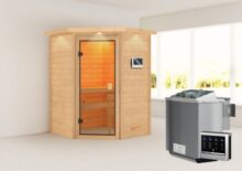 Woodfeeling | Sauna Antonia met Dakkraag | Biokachel 4,5 kW Externe Bediening