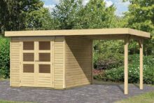 Woodfeeling | Tuinhuis Askola 3,5 met Overkapping 2,8 en Achterwand | Terragrijs