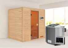 Woodfeeling | Sauna Anja | Bronzeglas | Biokachel 4,5 kW Externe Bediening