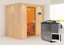 Karibu | Sauna Bodin met Dakkraag | Biokachel 4,5 kW Externe Bediening