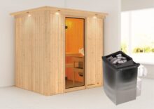 Karibu | Sauna Bodin met Dakkraag | Bronzeglas | Kachel 4,5 kW Geïntegreerde Bediening