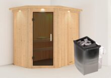 Karibu | Sauna Carin met Dakkraag | Antracietglas | Kachel 4,5 kW Geïntegreerde Bediening