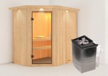 Karibu | Sauna Carin met Dakkraag | Helderglas | Kachel 4,5 kW Geïntegreerde Bediening