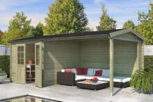 Outdoor Life Products | Tuinhuis met Overkapping Karyna 570 x 275 | Geïmpregneerd | Olijfgroen