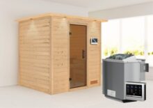 Woodfeeling | Sauna Anja met Dakkraag | Antracietglas | Biokachel 4,5 kW Externe Bediening