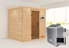 Woodfeeling | Sauna Anja met Dakkraag | Antracietglas | Kachel 4,5 kW Externe Bediening