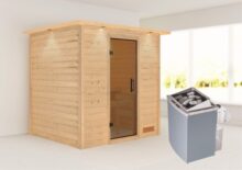 Woodfeeling | Sauna Anja met Dakkraag | Antracietglas | Kachel 4,5 kW Geïntegreerde Bediening