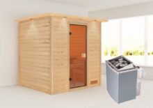 Woodfeeling | Sauna Anja met Dakkraag | Bronzeglas | Kachel 4,5 kW Geïntegreerde Bediening