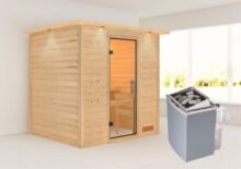 Woodfeeling | Sauna Anja met Dakkraag | Helderglas | Kachel 4,5 kW Geïntegreerde Bediening