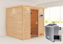 Woodfeeling | Sauna Jara met Dakkraag | Kachel 4,5 kW Externe Bediening