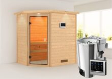 Woodfeeling | Sauna Jella met Dakkraag | Biokachel 3,6 kW Externe Bediening