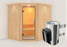 Karibu | Sauna Lilja met Dakkraag | Helderglas | Kachel 3,6 kW Geïntegreerde Bediening