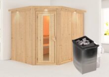 Karibu | Sauna Malin met Dakkraag | Energiesparend | Kachel 9 kW Geïntegreerde Bediening