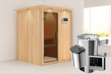 Karibu | Sauna Minja met Dakkraag | Antracietglas | Kachel 3,6 kW Externe Bediening