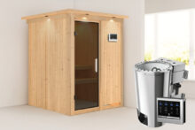 Karibu | Sauna Minja met Dakkraag | Antracietglas | Biokachel 3,6 kW Externe Bediening