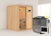 Karibu | Sauna Norin | Helderglas | Biokachel 4,5 kW Externe Bediening