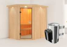 Karibu | Sauna Saja met Dakkraag | Bronzeglas | Kachel 3,6 kW Geïntegreerde Bediening