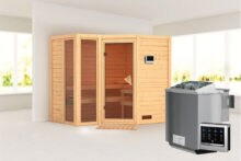 Karibu | Sauna Amara | Bronzeglas | Biokachel 9 kW Externe Bediening