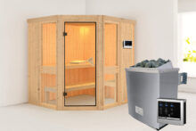 Karibu | Sauna Amelia 1 | Bronzeglas | Biokachel 9 kW Externe Bediening