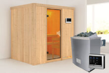 Karibu | Sauna Bodin | Bronzeglas | Biokachel 4,5 kW Externe Bediening