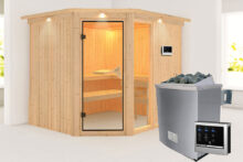 Karibu | Sauna Fiona 3 met Dakkraag | Kachel 9 kW Externe Bediening