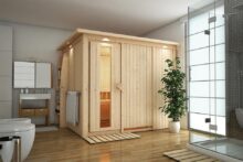 Karibu | Sauna Gobin met Dakkraag | Energiesparend | Kachel 9 kW Externe Bediening