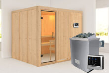 Karibu | Sauna Gobin | Helderglas | Biokachel 9 kW Externe Bediening