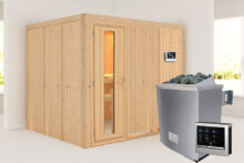 Karibu | Sauna Gobin | Energiesparend | Biokachel 9 kW Externe Bediening