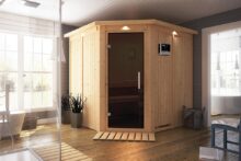 Karibu | Sauna Jarin met Dakkraag | Antracietglas | Kachel 9 kW Externe Bediening