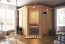 Karibu | Sauna Jarin met Dakkraag | Helderglas | Kachel 9 kW Externe Bediening