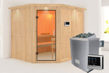 Karibu | Sauna Malin met Dakkraag | Helderglas | Kachel 9 kW Externe Bediening