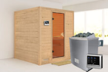 Karibu | Sauna Mojave | Bronzeglas | Biokachel 9 kW Externe Bediening