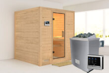 Karibu | Sauna Mojave | Helderglas | Biokachel 9 kW Externe Bediening