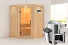 Karibu | Sauna Nanja met Dakkraag | Helderglas | Kachel 3,6 kW Externe Bediening