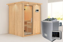 Karibu | Sauna Norin met Dakkraag | Helderglas | Kachel 4,5 kW Externe Bediening