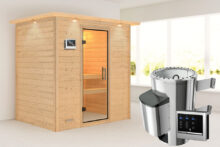 Karibu | Sauna Ronja met Dakkraag | Helderglas | Kachel 3,6 kW Externe Bediening