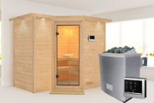 Karibu | Sauna Sahib 2 met Dakkraag | Helderglas | Biokachel 9 kW Externe Bediening