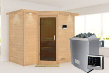 Karibu | Sauna Sahib 2 met Dakkraag | Antracietglas | Kachel 9 kW Externe Bediening