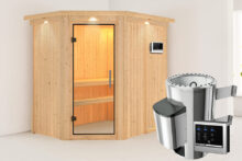 Karibu | Sauna Saja met Dakkraag | Helderglas | Kachel 3,6 kW Externe Bediening