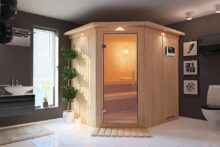 Karibu | Sauna Siirin met Dakkraag | Helderglas | Kachel 4,5 kW Externe Bediening