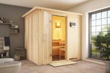 Karibu | Sauna Sodin met Dakkraag | Helderglas | Kachel 4,5 kW Externe Bediening